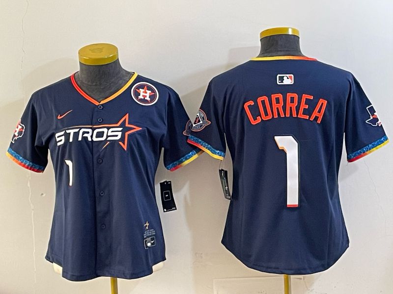 Youth 2025 Houston Astros #1 Correa Blue Four generations Joint Name Nike MLB Jersey style 04